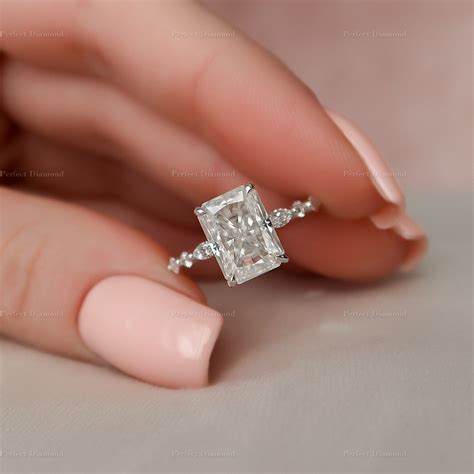 2 CT Radiant Diamond Engagement Ring 10K Gold Radiant Moissanite Ring
