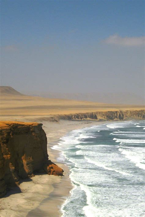 Download wallpaper Beach, Chile, Desert, Waves, Cliff, section