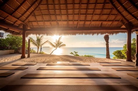 Premium AI Image | Outdoor yoga studio with a view of the ocean and ...