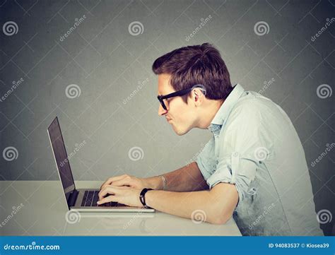 technology geek working   laptop computer stock image image