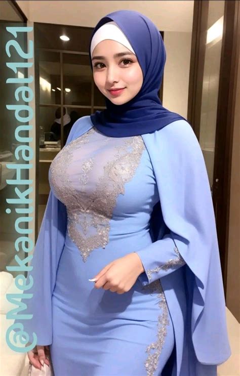 a woman wearing a blue dress and hijab