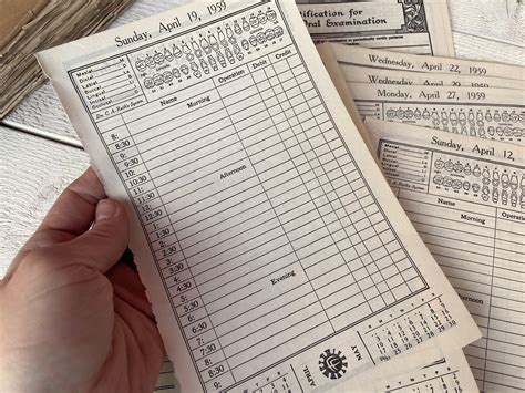 Vintage Dentist Appointment Agenda Sheets, Old Planner Pages, Calendar