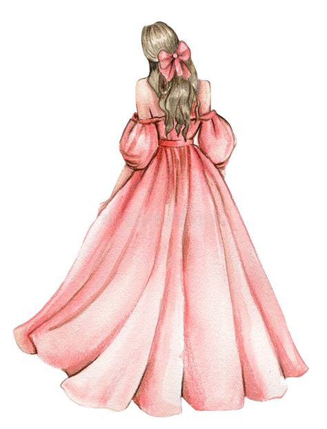 Fashion Girl in Long Pink Dress. Fashionable Women. Stylish Sketch ...