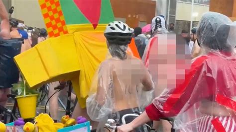 nude cyclists stage unusual protest  ice detention center  portland
