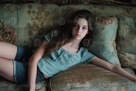 Peaceful Beautiful teenage girl. Generate ai 47336954 Stock Photo at