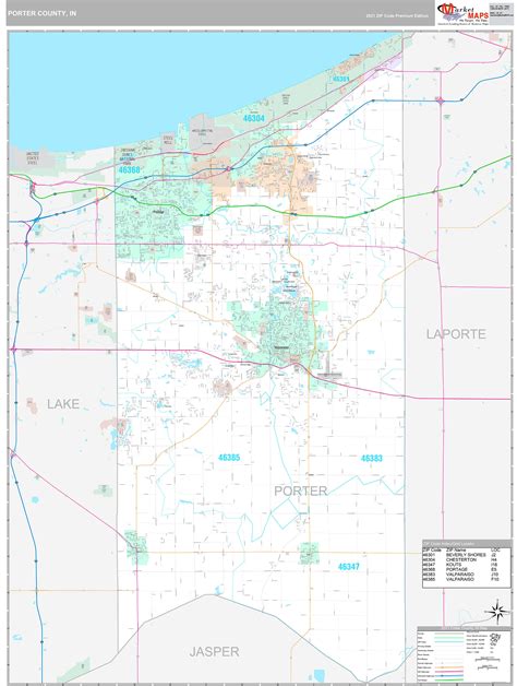 Porter County, IN Wall Map Premium Style by MarketMAPS - MapSales