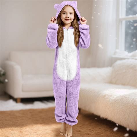 Tween Fleece Pjs For Girls One Piece Pajamas Little bear's ears Onesie