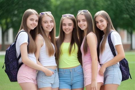 Premium Photo | Teen college girls group Smiling teen girls group