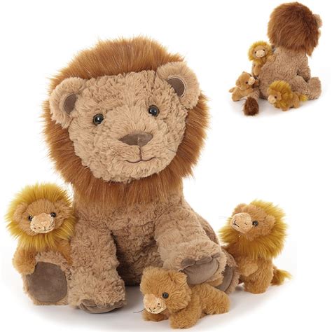 Karister Lion Stuffed Animal Set, Mother Lion Plush with 3 Baby Lions