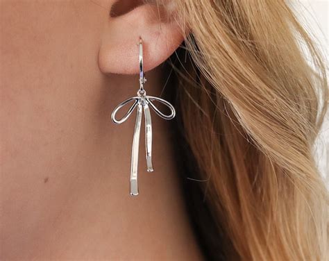 bow earrings silver bow earrings  hoop studs silver bow earrings