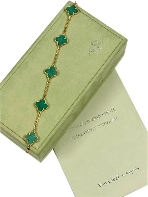 Van Cleef and Arpels Alhambra Vintage Malachite 5 Station Bracelet For