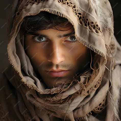 premium photo portrait  masculine arab men  headscarf generative ai