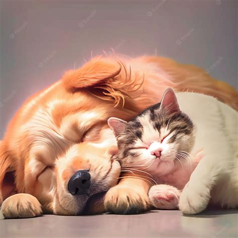 Premium Photo | Happy dog and cat friends sleeping together