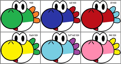 Yoshi in different colours by YoshiKoopaMan on DeviantArt