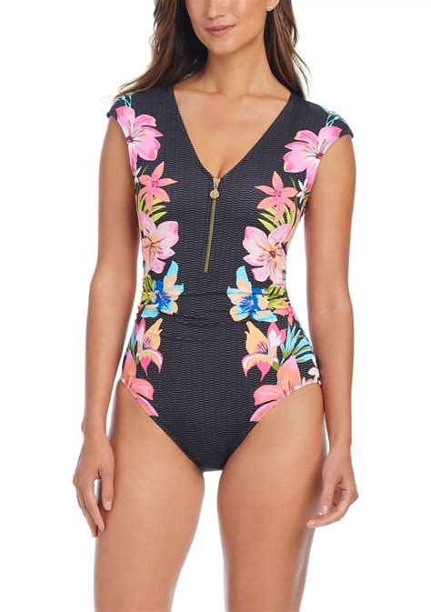 Bleu Rod Beattie Sweet Escape Cap Sleeve Zip Up One Piece Swimsuit | Belk