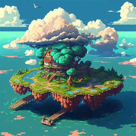 16 Bit Pixel Art - Island in the Clouds - Etsy