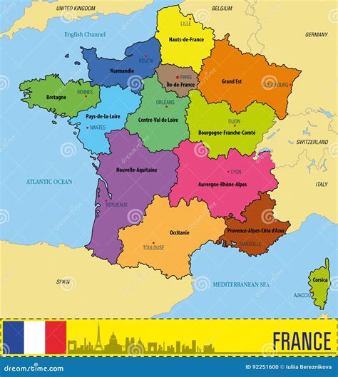 Mapa De França Com Regiões E Seus Capitais Ilustração do Vetor ...