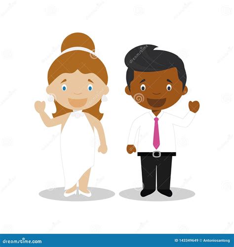 Mestizo Bride And Black Bridegroom Interracial Newlywed Couple In