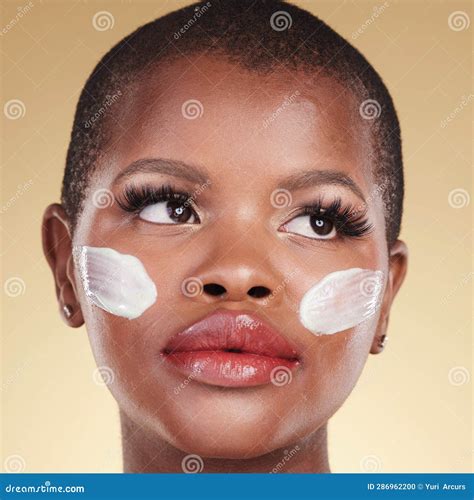 Skincare, Face Cream and Black Woman in Studio with Dermatology