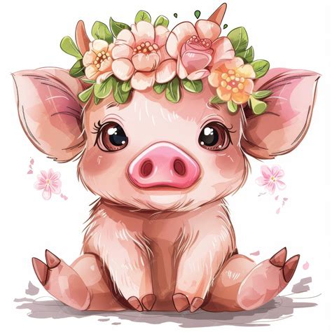 premium photo cute pig  flower wreath   head vector illustration