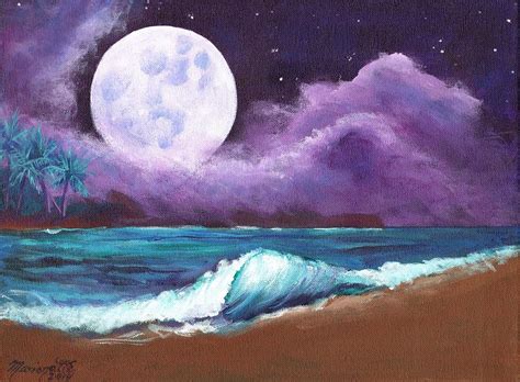 Kauai Moonrise at the Beach Painting by Marionette Taboniar - Fine Art ...