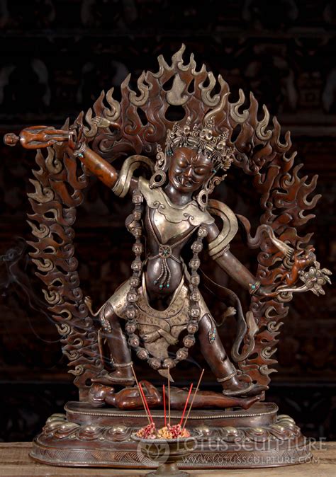 Copper & Silver Ekajati Dakini Statue 26" - Fierce Nepalese Flaming