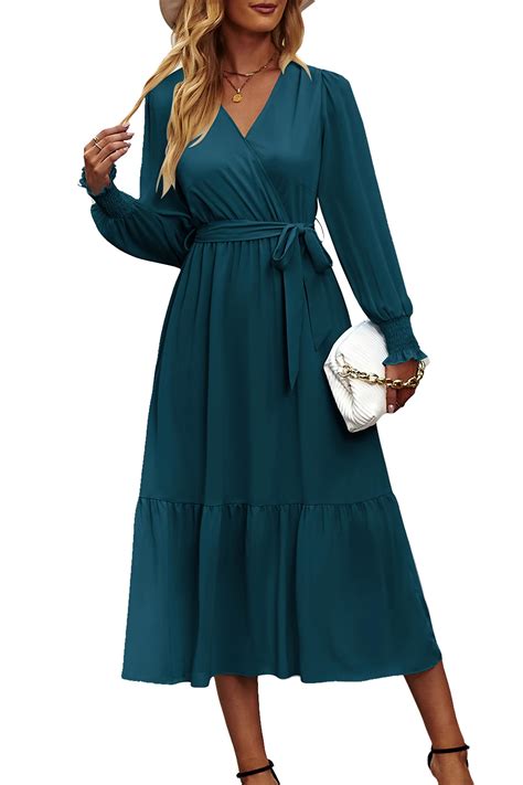 PRETTYGARDEN Women's Floral Boho Dress Fall Long Sleeve Wrap V Neck