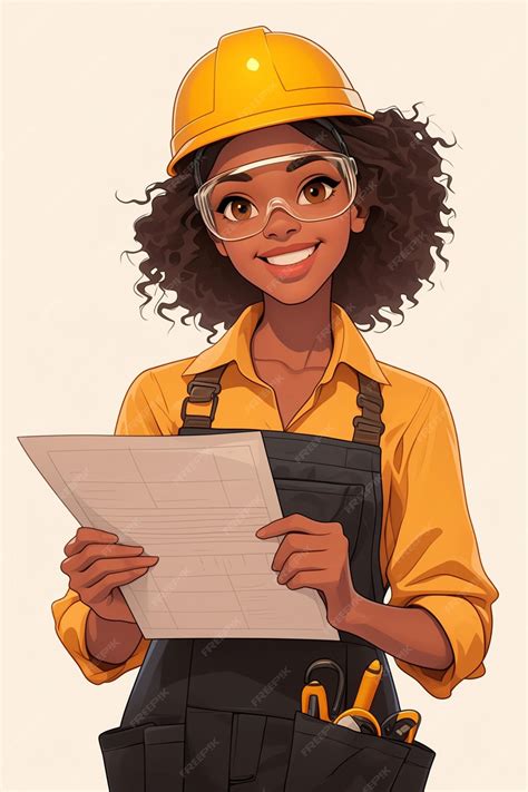 Engenheira africana de cerca de 30 anos inspecionando um canteiro de