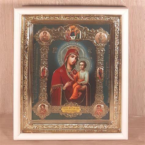 Икона Скоропослушница Пресвятая Богородица, лик 15х18 см, в белом ...
