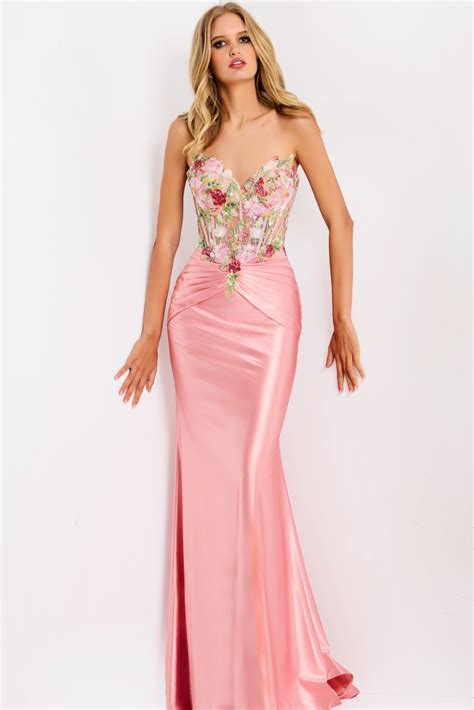 Floral Embroidered Satin Mermaid Gown 50014 | Jovani