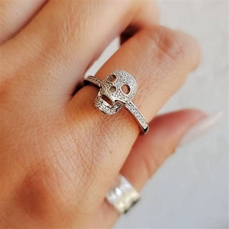 Sterling Silver Skull Ring With Stones - Etsy