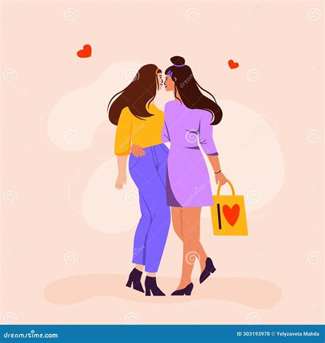 Happy Love Female Couple. Happy Lesbian Partners Hugging Kissing