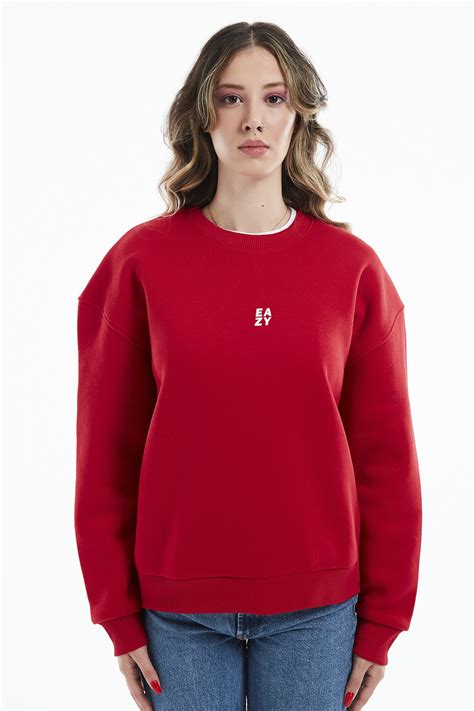 Eazy Co Eazy Basic Oversize Unisex Kırmızı Bisiklet Yaka Kalın ...