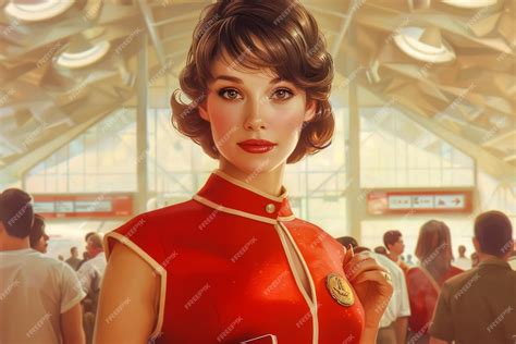 premium photo vintage style stewardess  retro airport terminal
