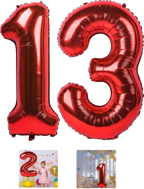 Amazon.com: 13 Number Balloon Red 40 inch Big Foil Mylar 13th Balloons ...