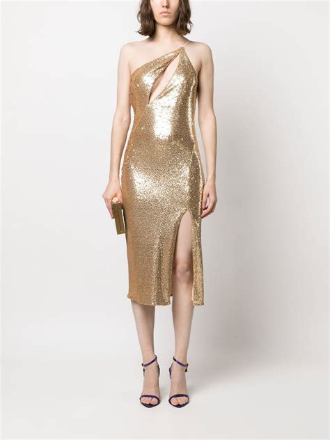 Patrizia Pepe Abito Monospalla In Paillettes Dress | Gold | FARFETCH
