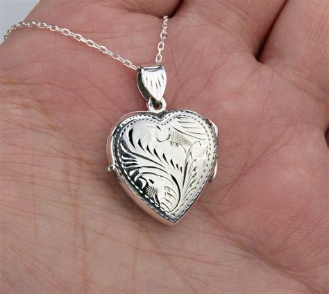 Engraved Locket Necklace With Photosterling Silver Heart - Etsy