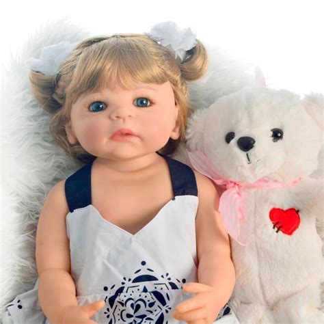 Boneca Bebê Reborn Corpo Silicone Acompanha Urso de Pelúcia