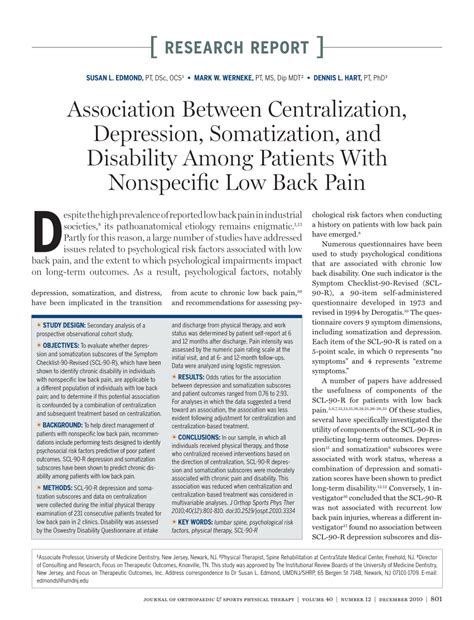 association  centralization depression somatization