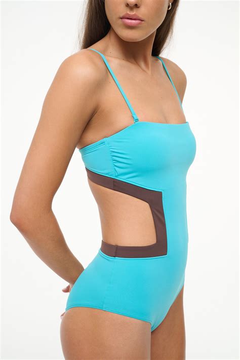 Haiku Teal & Chocolate One Piece Swimsuit with Cut-Outs - STAUD