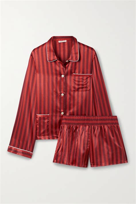 Morgan Lane Ruthie Corey Striped Satin Pajama Set In Red | ModeSens