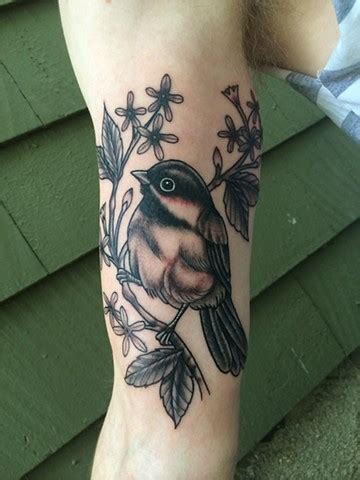 Mike Lussier | Art Freek Tattoo - black capped chickadee tattoo