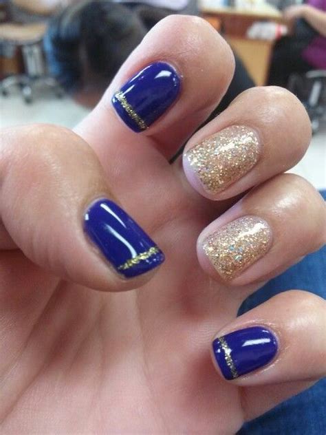 Gel Nails. Royal Blue with Gold and Glitter Accent Nails | Gold gel ...