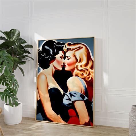 inspired retro lesbian art print vintage pin  girls