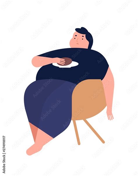 Obese young man. Fat boy sitting on chair. Concept of obesity, binge eating disorder, food ...