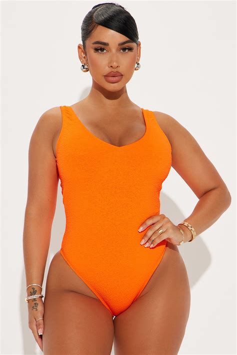 Cher V Neck One Piece Swimsuit - Neon Orange | Fashion Nova | Orange