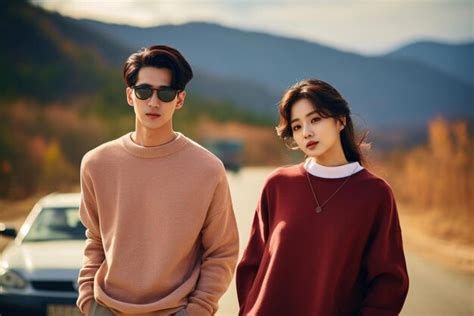 Premium AI Image | a cool Korean couple has nice hairstyles in trendy ...