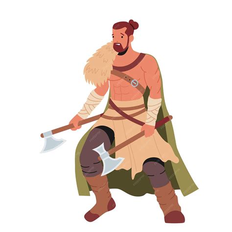 Premium Vector | Viking with naked torso and battle axes, scandinavian