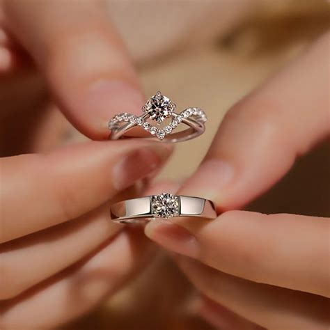 trendy luxury couple rings  women men dazzling square zirconia