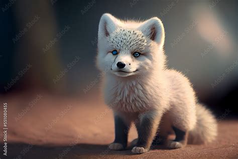 Baby Arctic fox (Vulpes Lagopus) in snow habitat, winter landscape ...